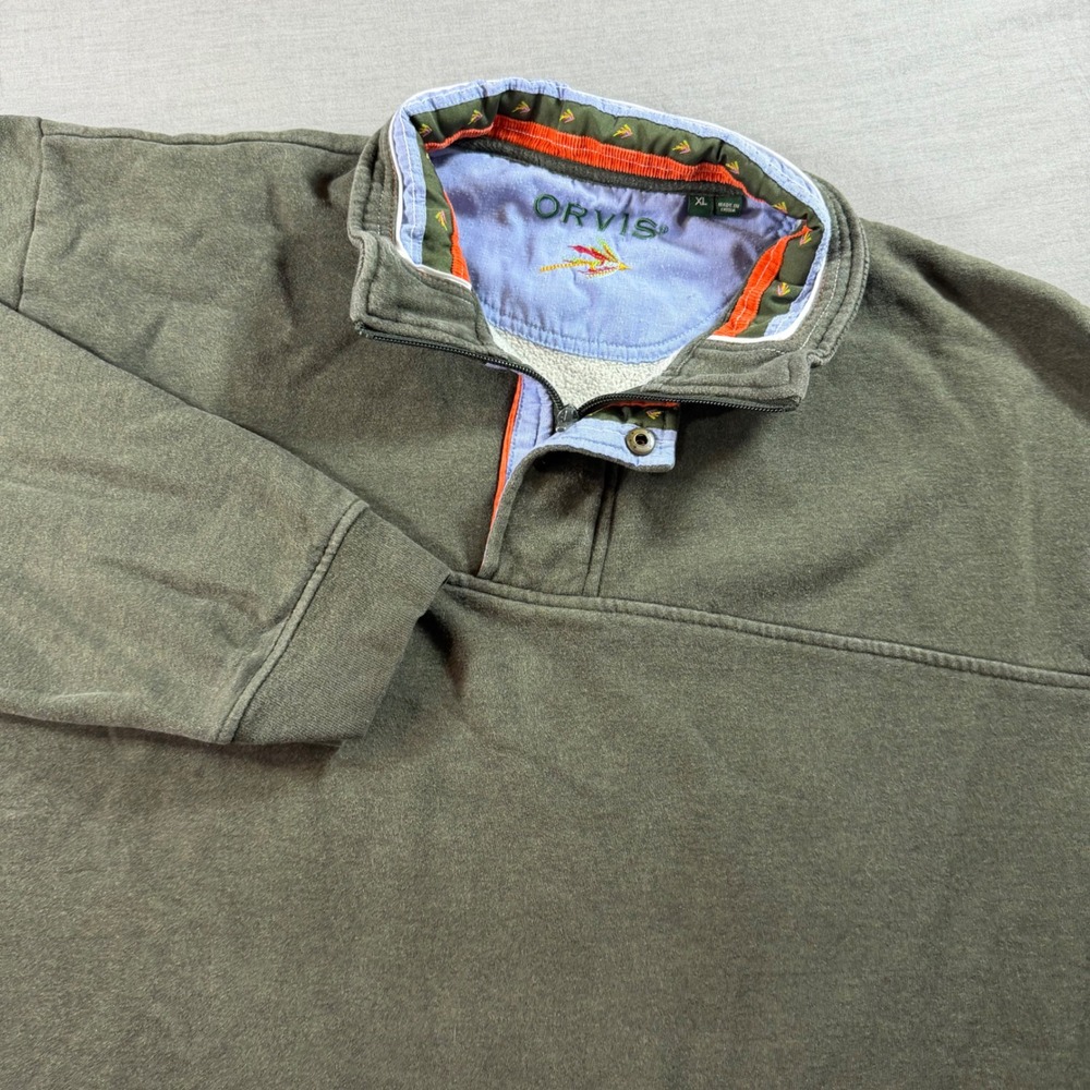 Orvis Quarter Zip Sweatshirt Mens XL Olive Green Excellent Fly Fishing Fleece